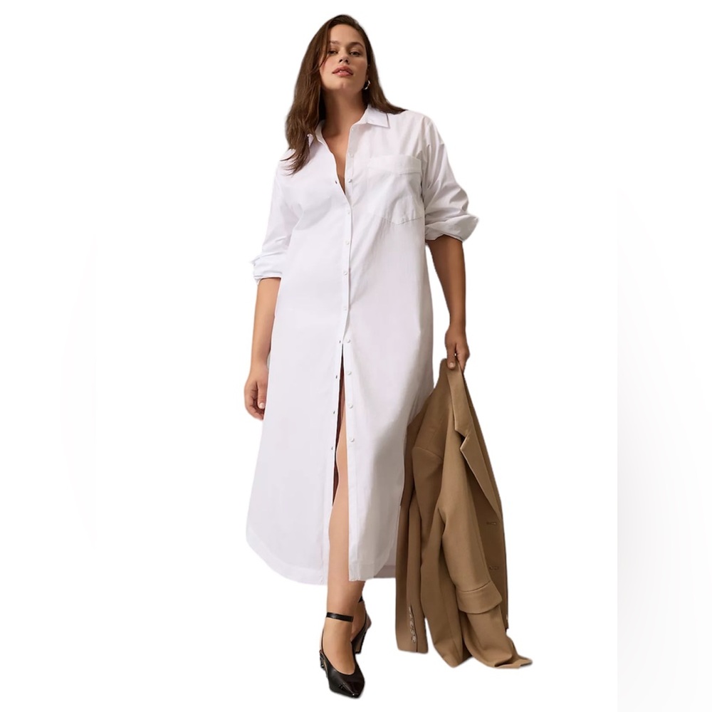 The Soren Long-Sleeve Shirt Dress -Maeve NWT Size:XL P Color:White Anthropologie